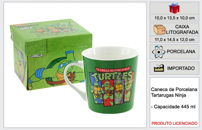 Caneca Ravi Porcelana Caixa Tartarugas Ninja