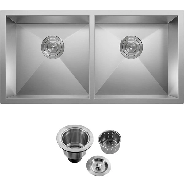 Cuba Dupla Inox 304 Quadrada Gourmet Plana Cozinha 880x400 Com Válvula Eurocubas Sq900