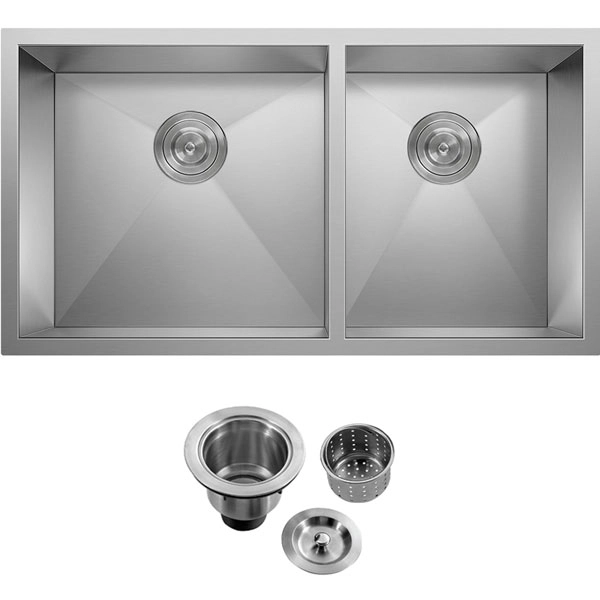 Cuba Dupla Inox 304 Quadrada Gourmet Plana Cozinha 880x400 Assimétrica Com Válvula Eurocubas Sq902