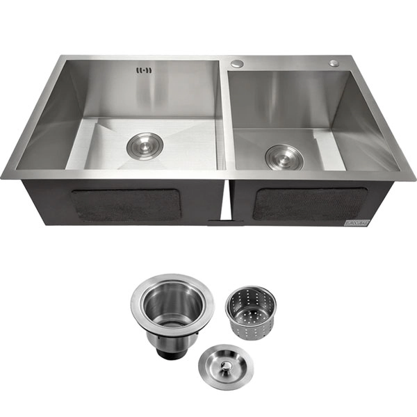 Cuba Dupla Inox 304 Quadrada Gourmet Plana Cozinha 880x450 Com Válvula Eurocubas Sq904