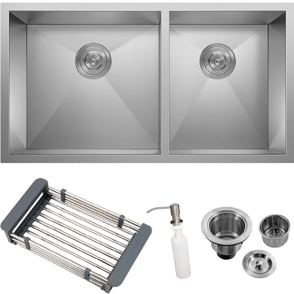 Cuba Dupla Inox 304 Quadrada Gourmet Plana Cozinha 880x400 Assimétrica Com Acessórios Eurocubas Sq902