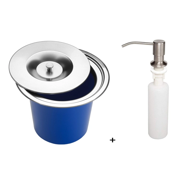 Kit Lixeira De Embutir 5 Litros Inox Para Pia, Bancada Ou Cuba Cozinha E Dosador De Sabão - Ecubas