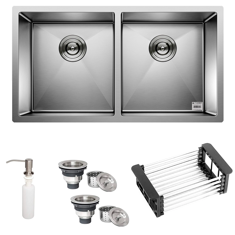 Cuba Dupla Quadrada Inox 304 Cozinha Pia Embutir Sobrepor Gourmet 7840 Premium Com Acessórios