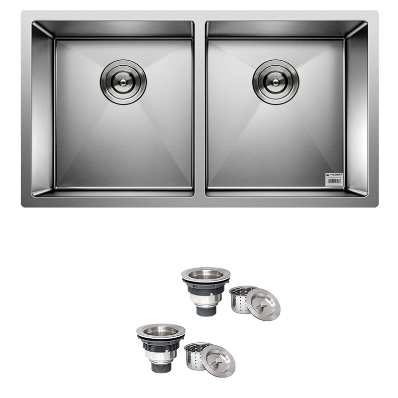 Cuba Dupla Quadrada Inox 304 Cozinha Pia Embutir Sobrepor Gourmet 9040 Premium Com Válvula - EC046