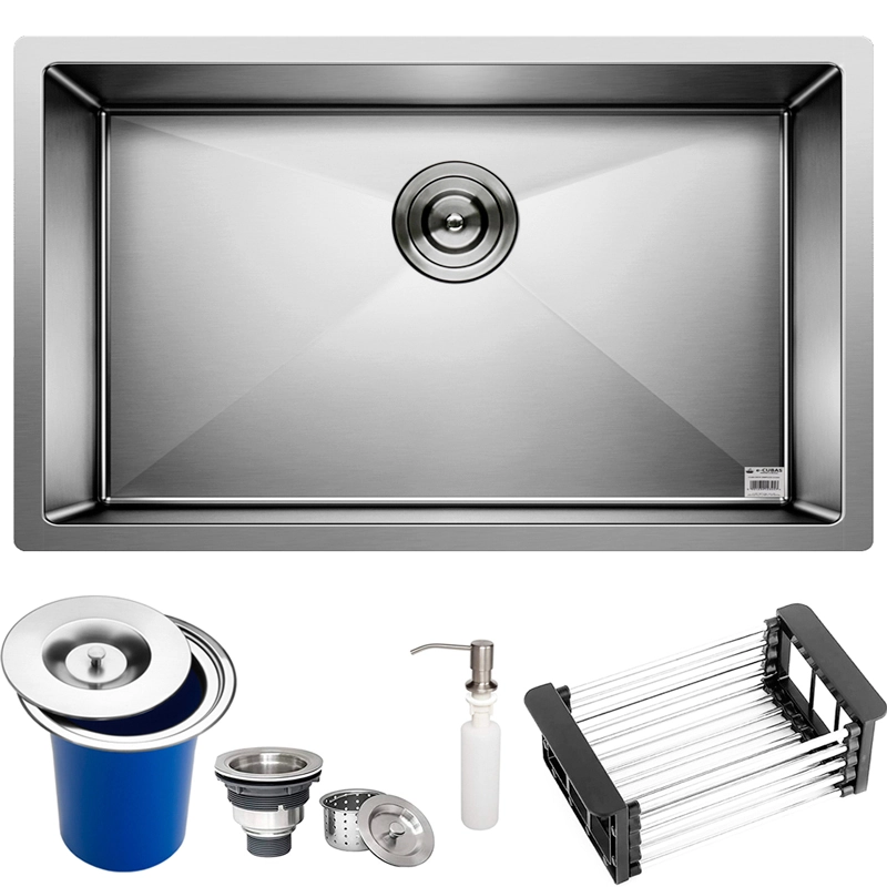 Cuba Quadrada Inox 304 Cozinha Pia Embutir Sobrepor Gourmet 70x40 Premium Com Lixeira De Embutir 5l E Acessórios - Ec345