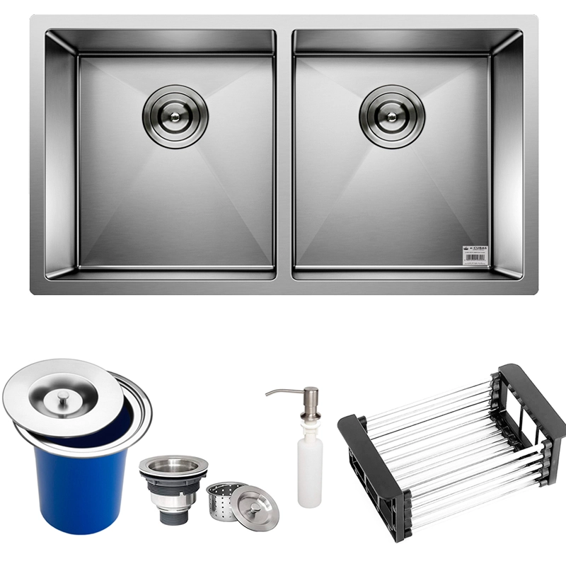 Cuba Dupla Quadrada Inox 304 Cozinha Pia Embutir Sobrepor Gourmet 9040 Premium Lixeira Embutir 5l Acessórios - EC346