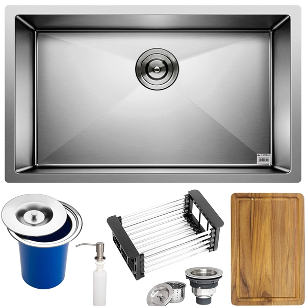 Cuba Quadrada Inox 304 Cozinha Pia Embutir Sobrepor Gourmet 70x40 Premium Lixeira Embutir 5l,tábua Multiuso E Acessórios
