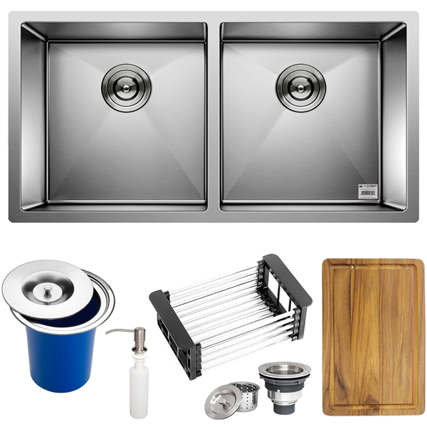 Cuba Dupla Quadrada Inox 304 Cozinha Pia Embutir Gourmet 88x40 Premium Lixeira Embutir 5l, Tábua Multiuso E Acessórios