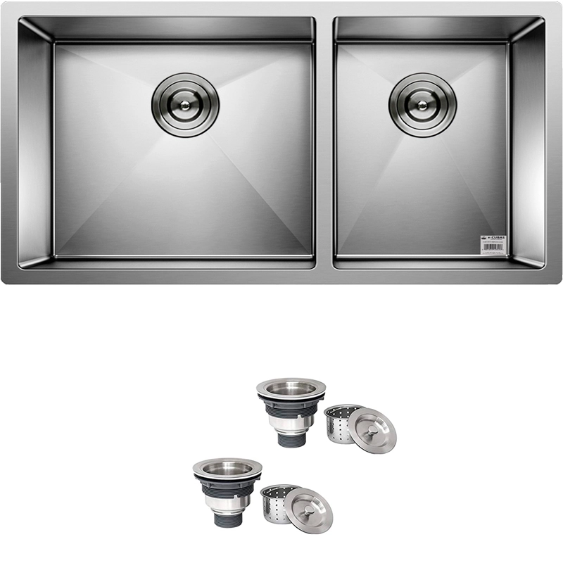 Cuba Dupla Quadrada Inox 304 Cozinha Pia Embutir Sobrepor Gourmet 9040 Assimétrica Premium Com Válvula - EC048