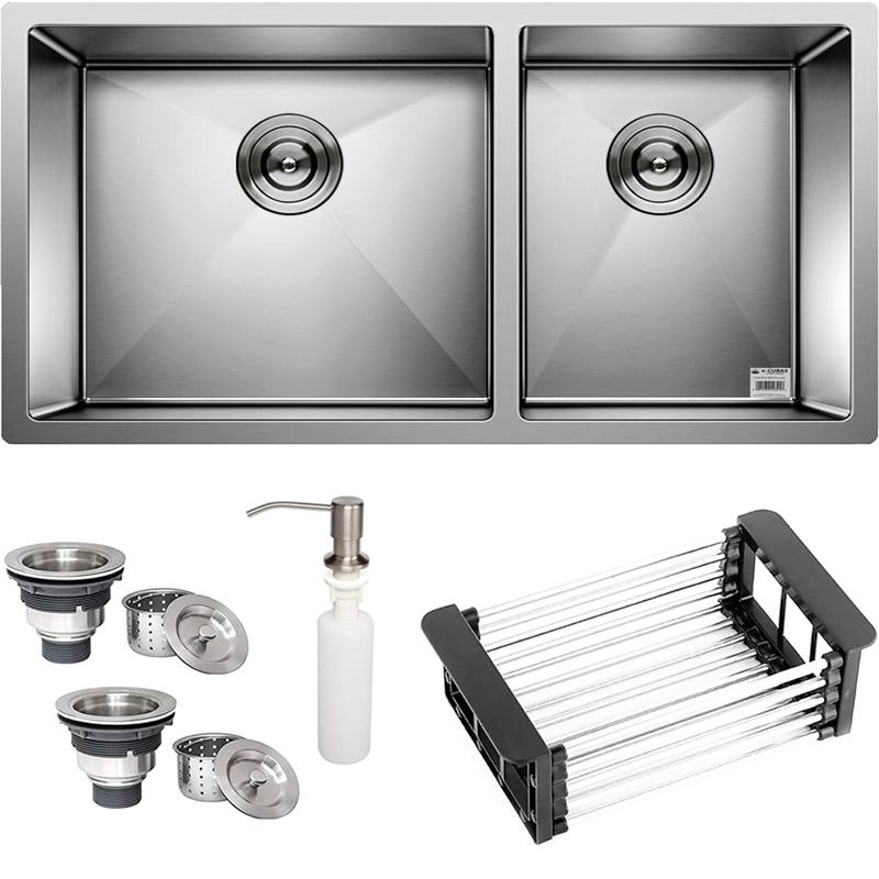 Cuba Dupla Quadrada Inox 304 Cozinha Pia Embutir Sobrepor Gourmet 9040 Assimétrica Com Acessórios