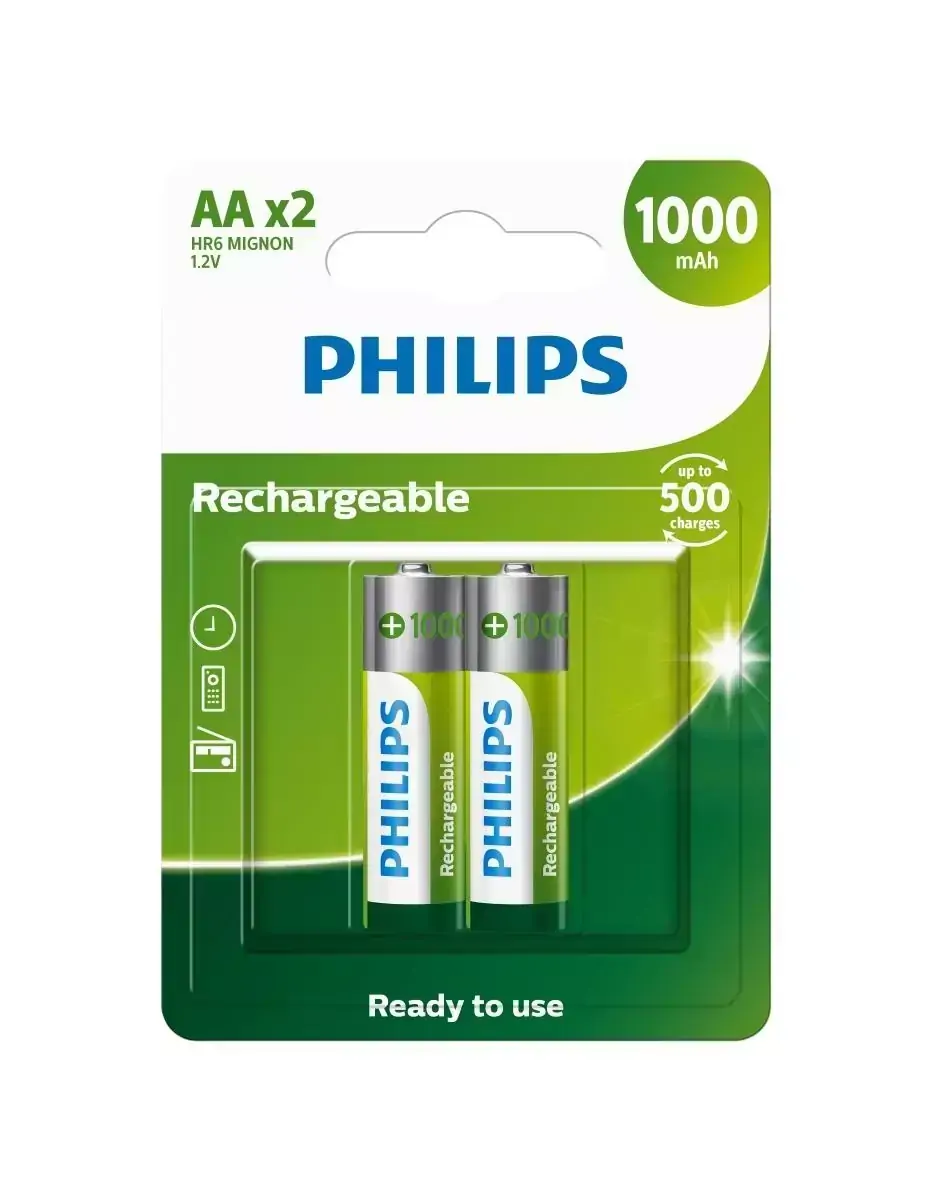 Pilha Recarregável Philips AA 1000mAh Blister com 2 Unidades