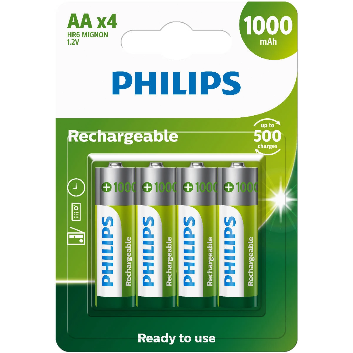 Pilha Recarregável Philips AA 1000mAh Blister com 4 Unidades