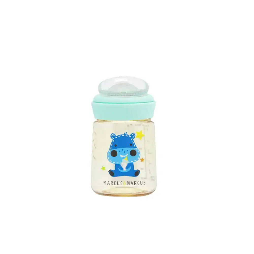 Copo De Transição Com Bico E Canudo Em Silicone 180Ml Hipopótamo Lucas - Marcus & Marcus