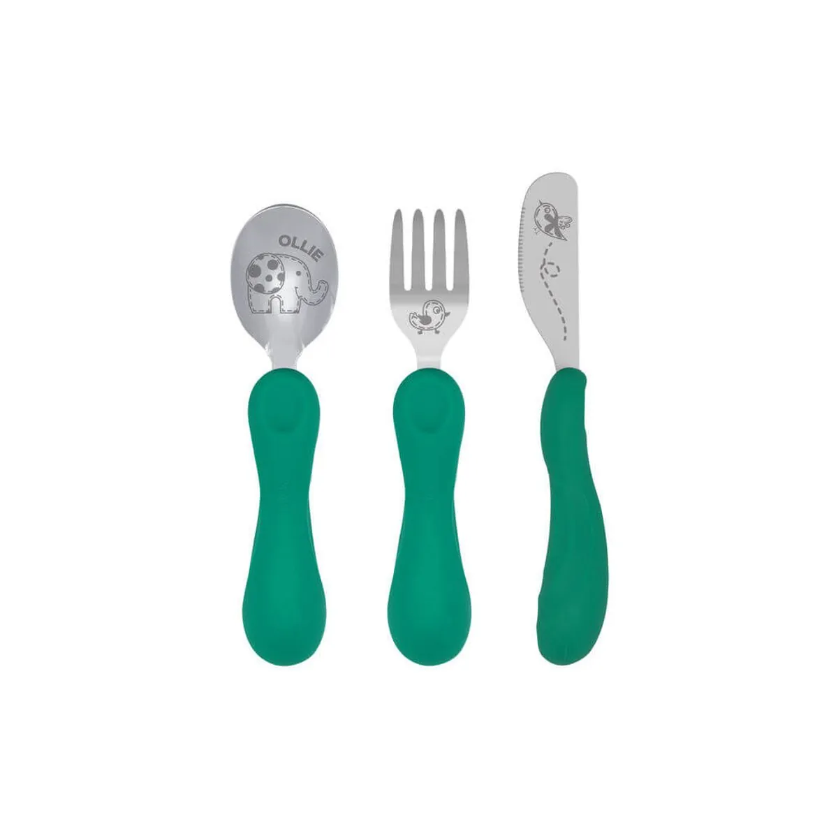 Jogo Anatômico Colher Garfo E Faca Com Inox Elefante Ollie 3Pcs - Marcus & Marcus