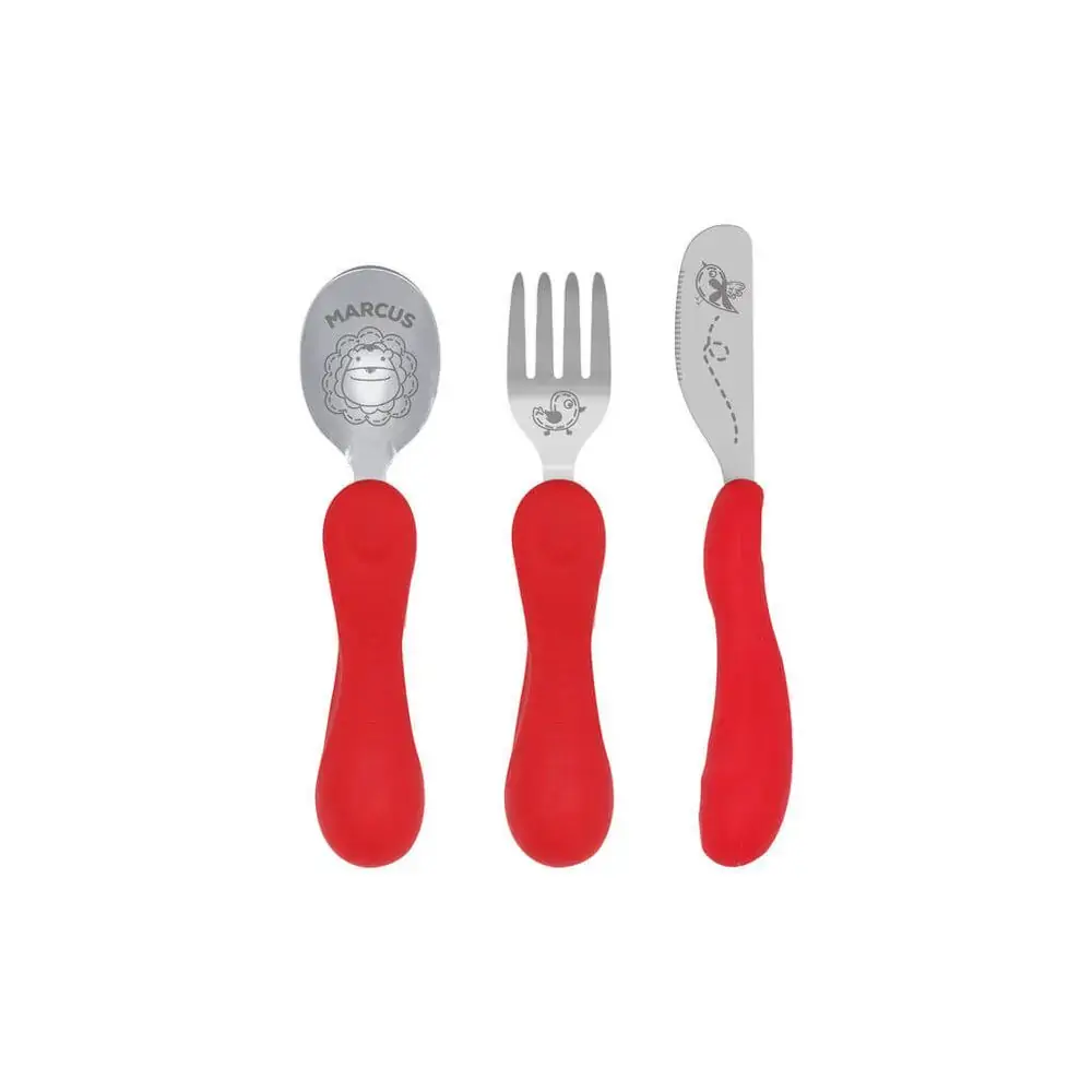 Jogo Anatômico Colher Garfo E Faca Com Inox Leão Marcus 3Pcs (Em Silicone E Inox) - Marcus & Marcus