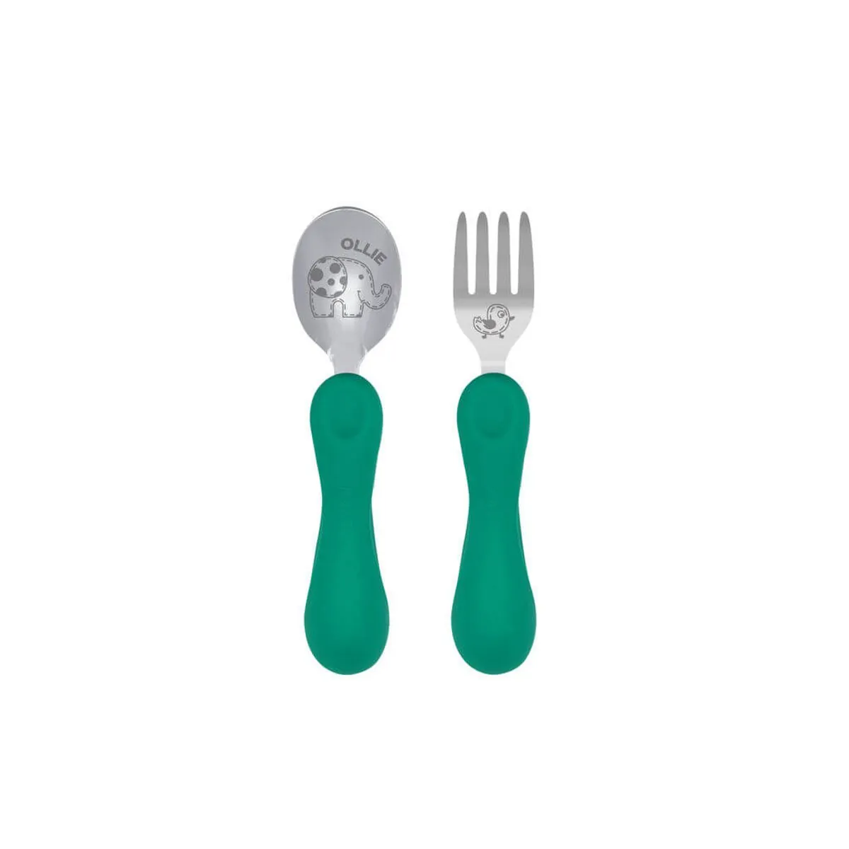 Jogo Anatômico Colher E Garfo Com Inox Elefante Ollie 2Pcs (Em Silicone E Inox) - Marcus & Marcus
