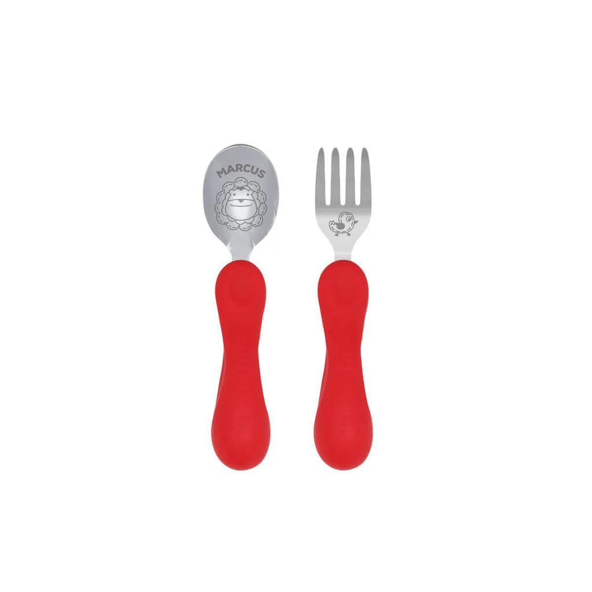 Jogo Anatômico Colher E Garfo Com Inox Leão Marcus 2Pcs (Em Silicone E Inox) - Marcus & Marcus