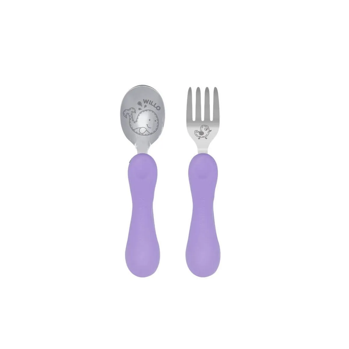 Jogo Anatômico Colher E Garfo Com Inox Baleia Willo 2Pcs (Em Silicone E Inox) - Marcus & Marcus