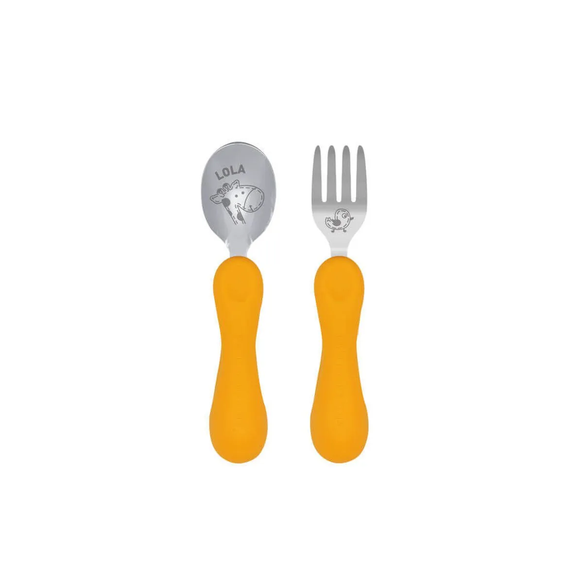 Jogo Anatômico Colher E Garfo Com Inox Girafa Lola 2Pcs (Em Silicone E Inox) - Marcus & Marcus
