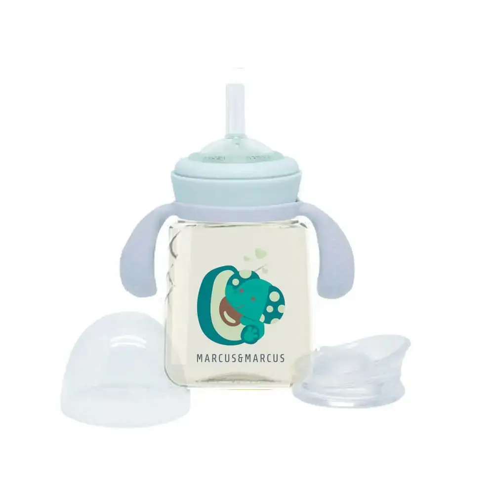 Copo De Transição Com Bico E Canudo Em Silicone 180Ml Verde - Marcus & Marcus