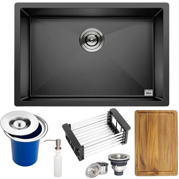 Cuba Preta Quadrada Inox Cozinha Pia Embutir Sobrepor Gourmet 6040 Premium Lixeira 5l,tábua Multiuso E Acessórios