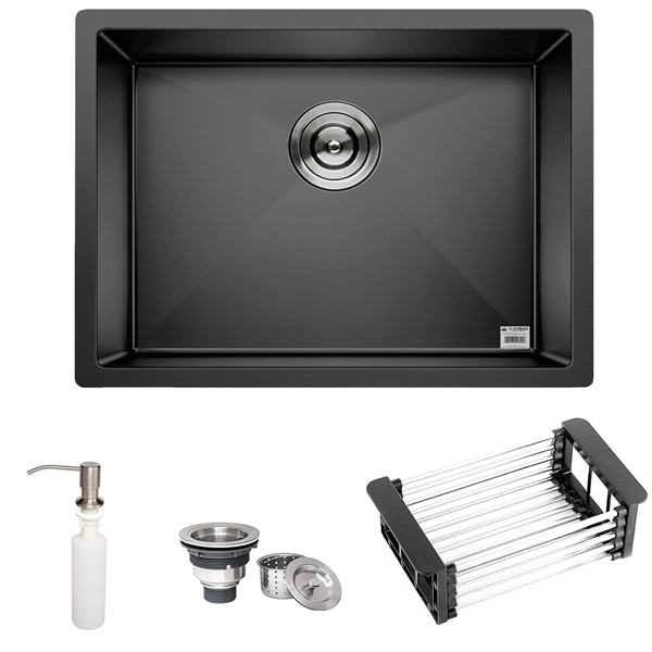 Cuba Preta Quadrada Inox Cozinha Pia Embutir Sobrepor Gourmet 5040 Premium Com Acessórios