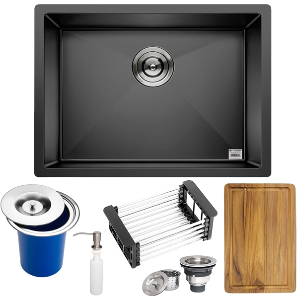 Cuba Preta Quadrada Inox Cozinha Pia Embutir Sobrepor Gourmet 5040 Premium Lixeira 5l,tábua Multiuso E Acessórios