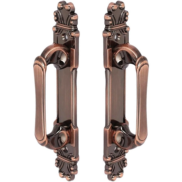 Puxador Duplo Mozart 280mm Cobre Antigo Porta Pivotante Correr Passagem Madeira Vidro Colonial Clássico Rústico