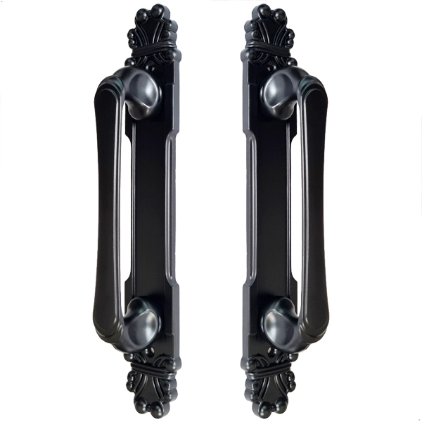 Puxador Duplo Mozart 280mm Preto Fosco Porta Pivotante Correr Passagem Madeira Vidro Colonial Clássico Rústico