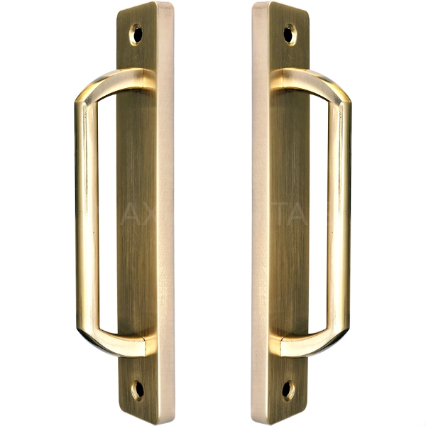 Puxador Duplo Colonial Porta Correr Madeira Rústico 148mm  London Dourado