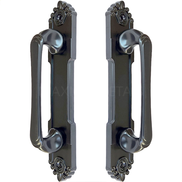 Puxador Duplo Colonial Porta Correr Madeira Rústico 220mm Atenas Preto Fosco