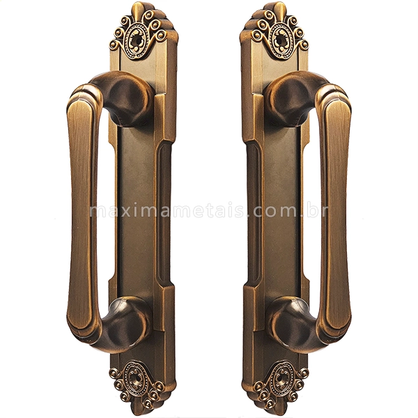 Puxador Duplo Colonial Porta Correr Madeira Rústico 270mm Atenas  Ouro Vellho