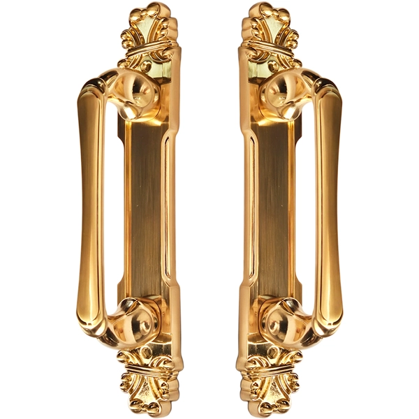 Puxador Duplo Mozart 280mm Dourado Escovado Porta Pivotante Correr Passagem Madeira Vidro Colonial Clássico Rústico