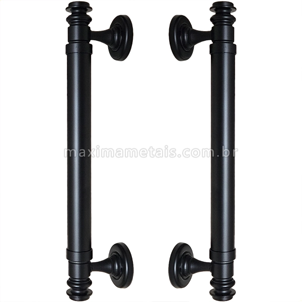 Puxador Duplo Porta Pivotante Correr Rústico Davinci 300mm Preto Fosco