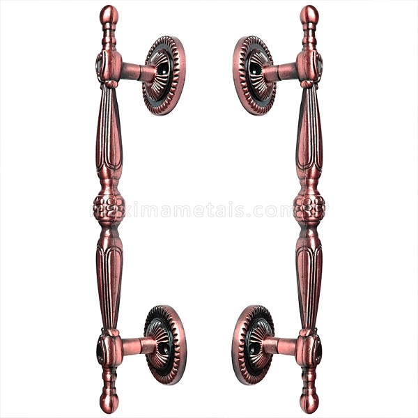 Puxador Duplo Berlin 280mm  Cobre Antigo  Porta Pivotante Correr Passagem Madeira Vidro Colonial Clássico Rústico