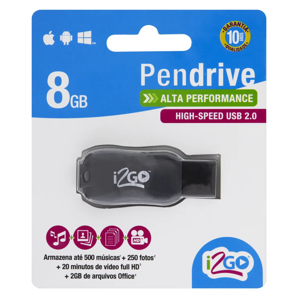 Pendrive Preto 8gb I2go