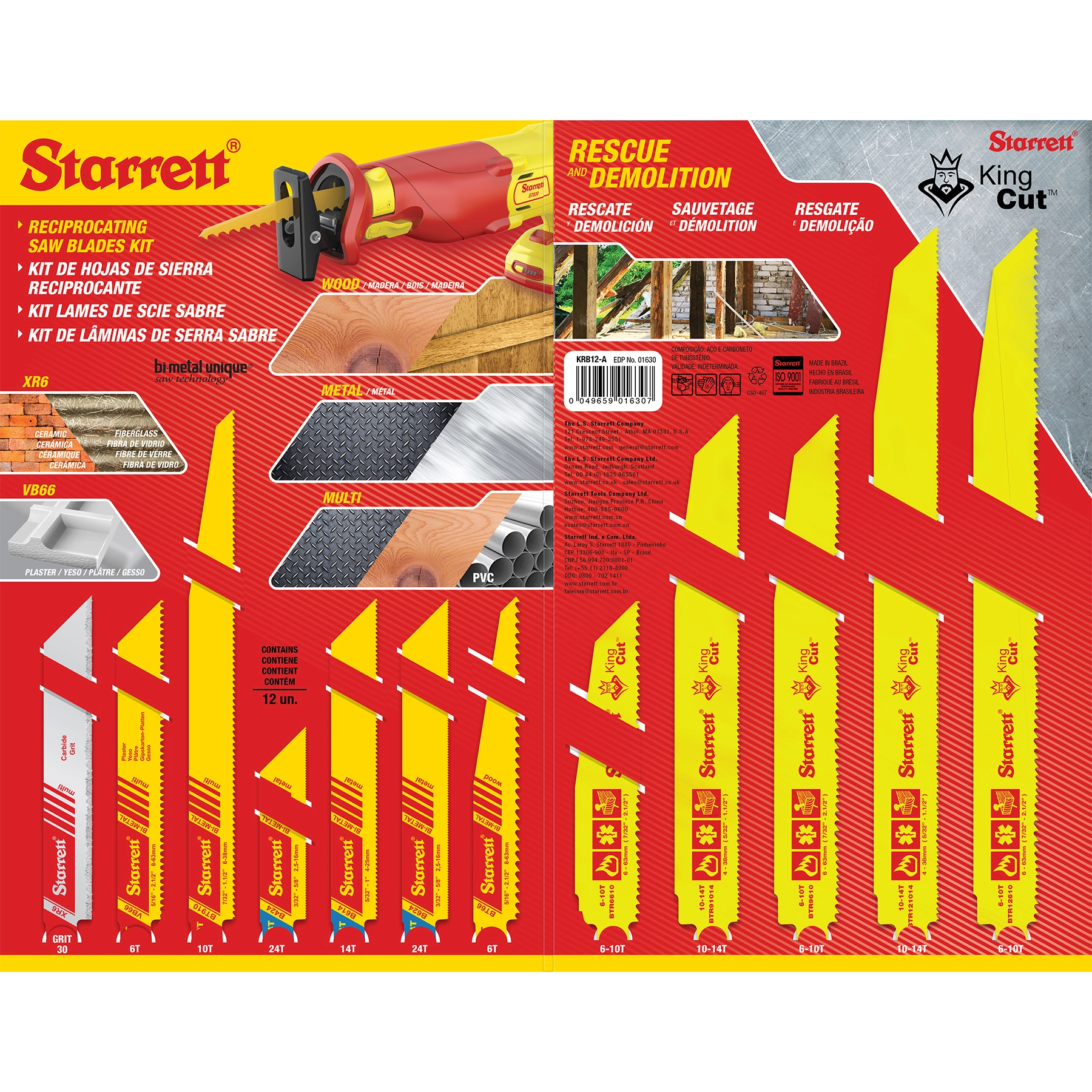 Jogo de Lâminas para Serra Sabre Para Madeira e Metal KRB12-A 12 Peças Starrett