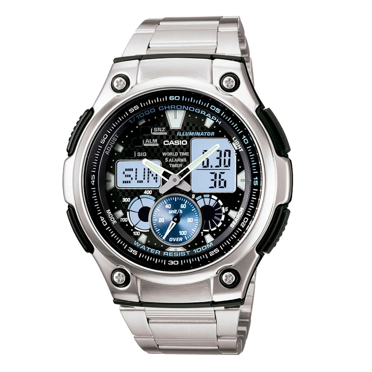 Relógio Casio Masculino Prata Anadigi AQ-190WD-1AVDF