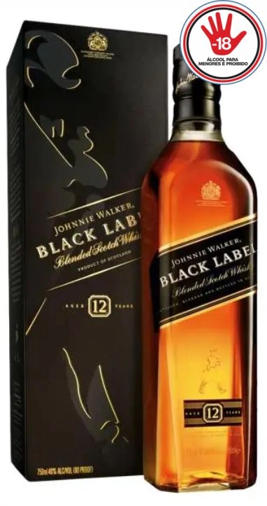 Whisky Escocês Blended Black Label Johnnie Walker Garrafa 1l