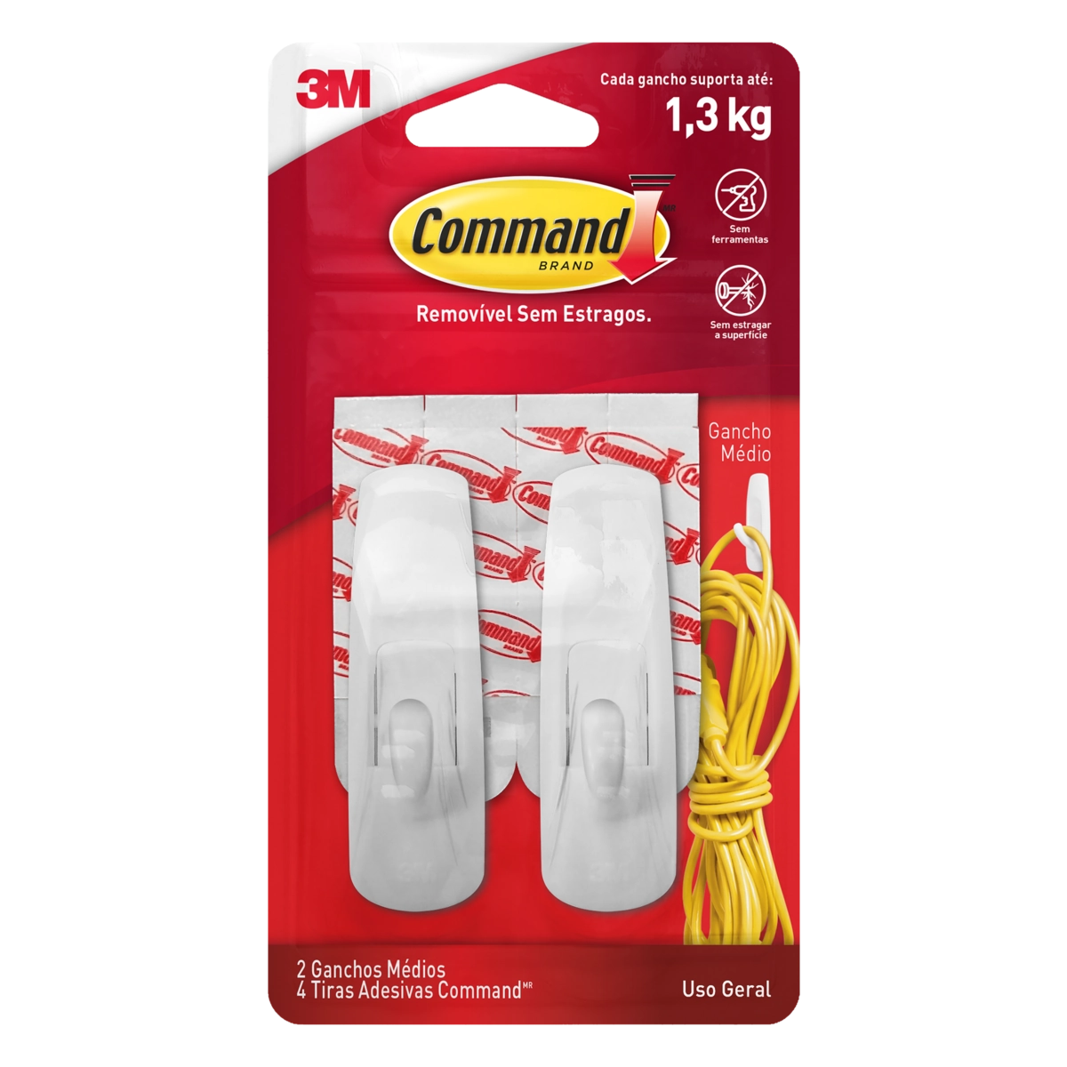 Gancho Para Uso Geral Branco Retangular 1,3kg Command M 2 Unidades