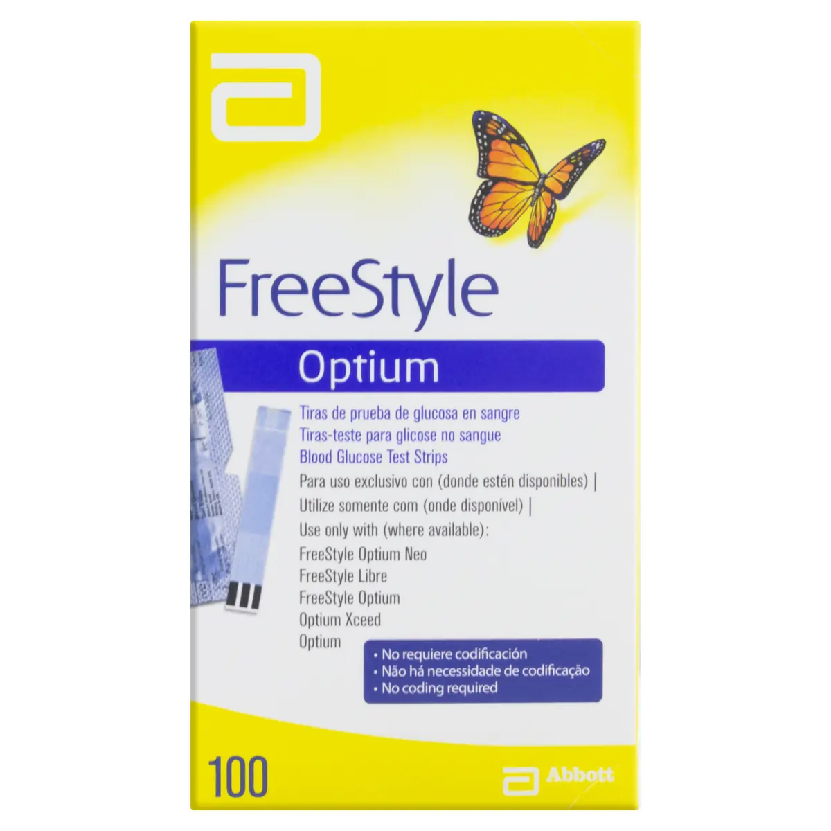 Tira Para Teste De Glicemia Freestyle Optium Caixa 100 Unidades