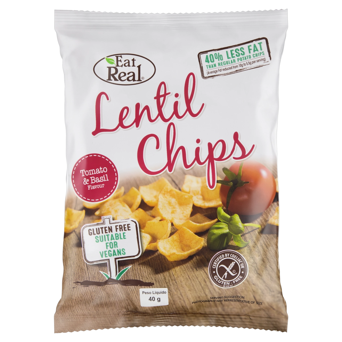 Chips De Lentilha Tomate Manjericão Eat Real Pacote 40g