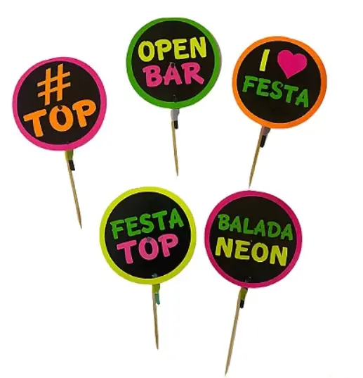 Palito Espetinho Frases Neon N21 C/10un