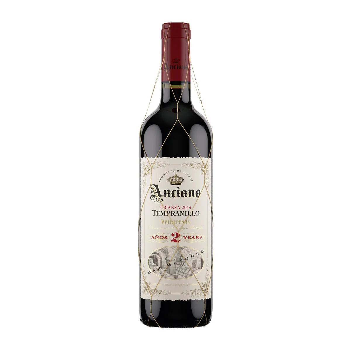 Vinho Espanhol Tinto Seco Crianza Anciano Tempranillo Valdepeñas Garrafa 750ml