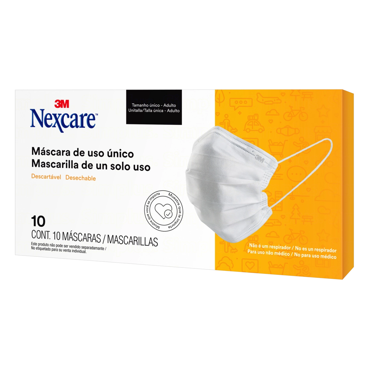 Máscara Descartável Nexcare Tamanho único Caixa 10 Unidades