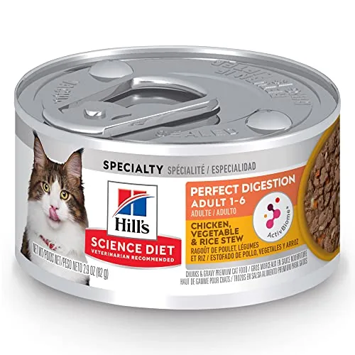 Hills Science Diet Senior Adult 7 Cat Wet Food, Perfect Digestion, Chicken, Vegetable, Rice Stew, 2.