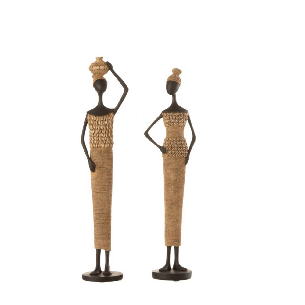 Escultura Africana Bege Preto 42cm Ass2 11443a Home Collection