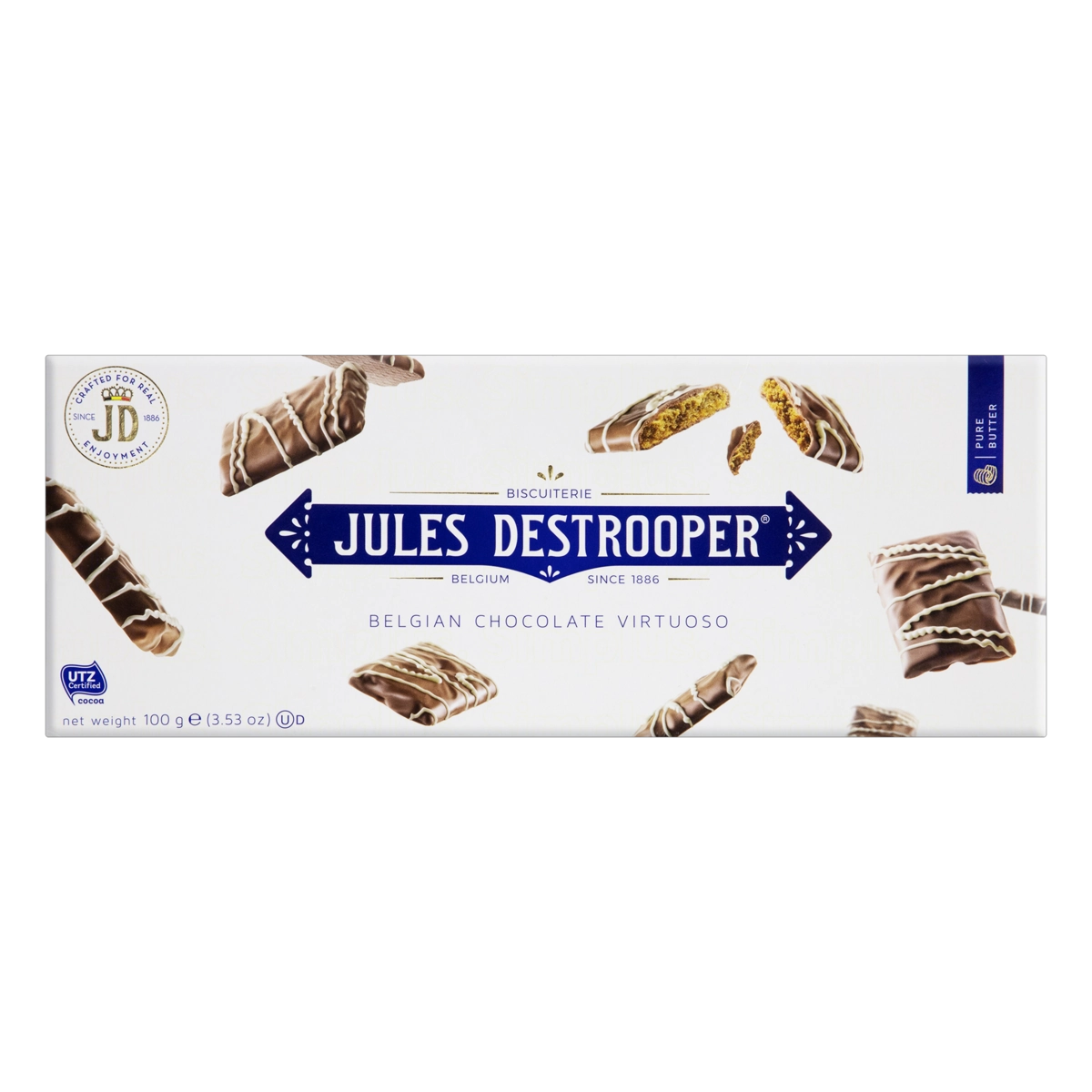Biscoito Com Canela Cobertura Chocolate Ao Leite E Branco Jules Destrooper Caixa 100g