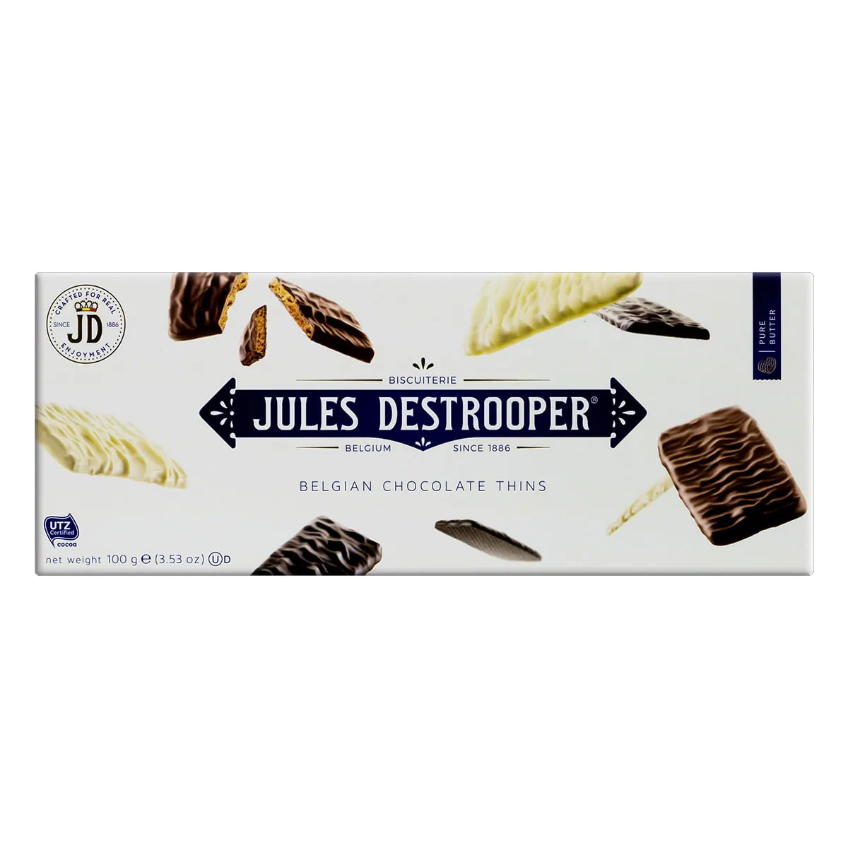 Biscoito Cobertura Chocolate Ao Leite, Amargo E Branco Jules Destrooper Caixa 100g
