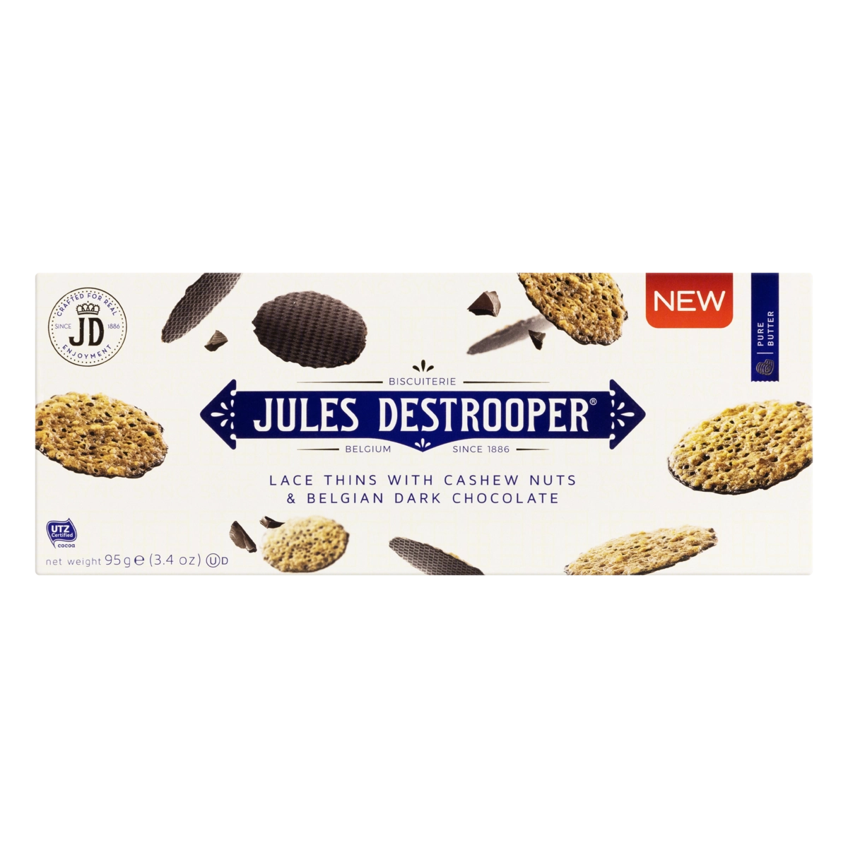 Biscoito Amanteigado Castanha De Caju E Chocolate Meio Amargo Jules Destrooper Caixa 95g
